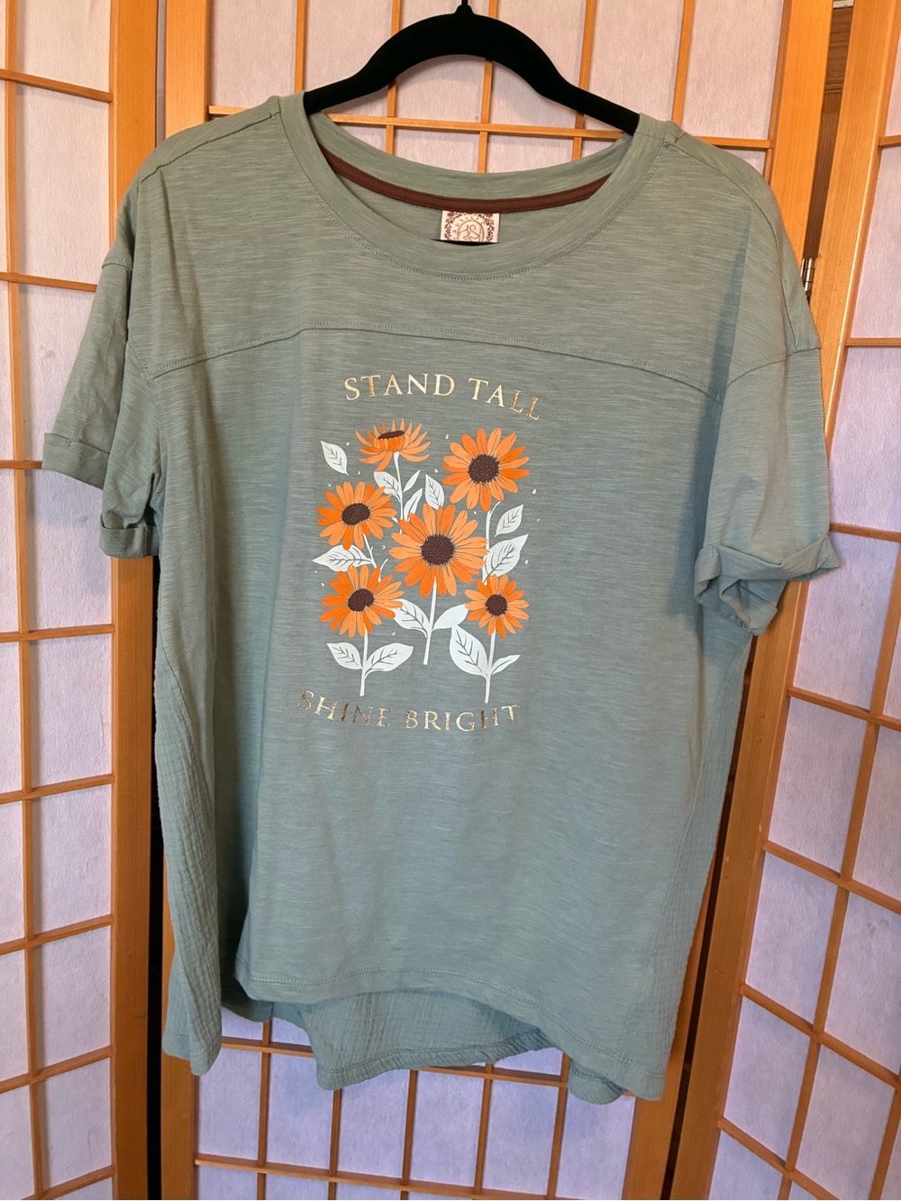 True Self Stand Tall Shine Bright Sunflower Graphic Tee - Sage Green & Orange